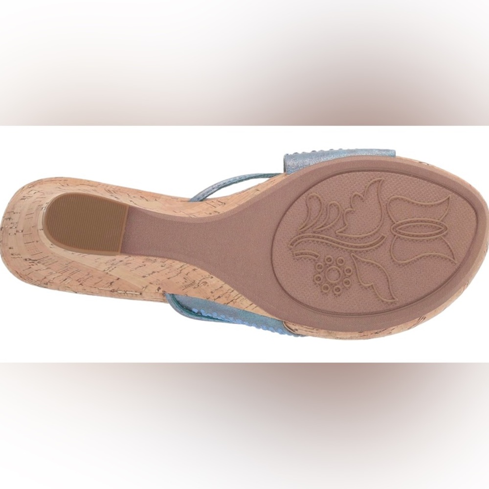 #S513 - White Mountain Blue Glitter & Cork Wrapped Thong Wedge Sandals SIZE 7.5M - Picture 15 of 16